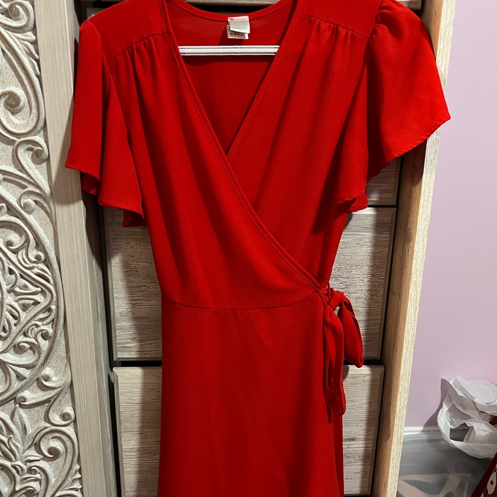 XS Red Summer Wrap Around Dress - Picture 2 of 3